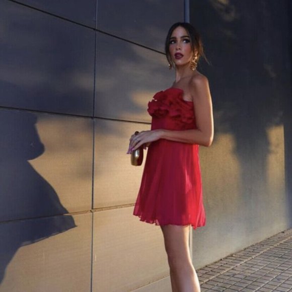 Zara Red Ruffle Mini Dress - Picture 2 of 12